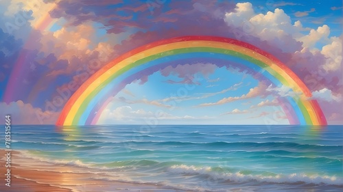 Rainbow against a background of blue sky and sea. Sky after rain © UZAIR