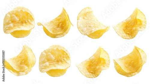 set of potato chips isolated on white. texture. the entire image is sharpness.
