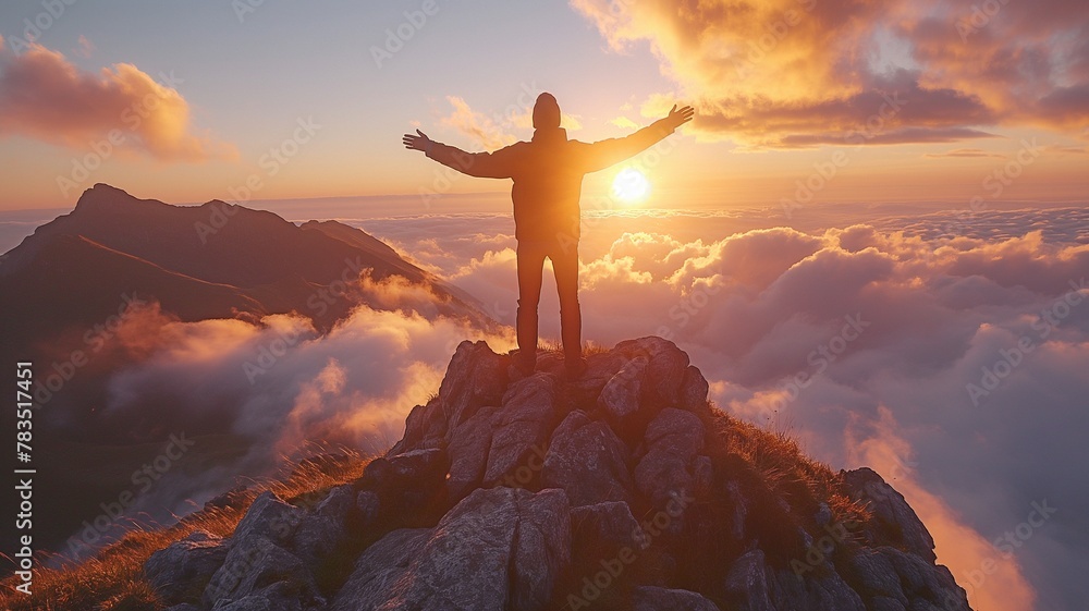 Man on the mountain, giving thanks to God Man on the mountain, giving thanks to God