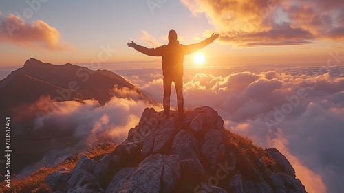 Man on the mountain, giving thanks to God