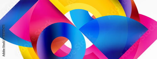 Colorful ribbons float in a symmetrical pattern on white backdrop