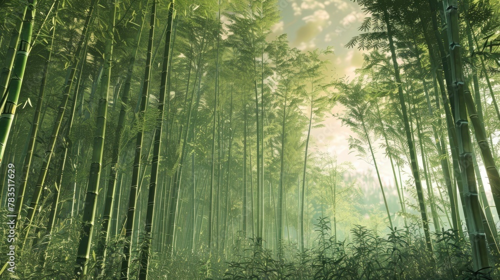 Sparse bamboo forest thin trunks rising high