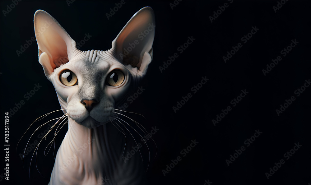 Funny portrait sphynx cat tilting head side focus view generative ai