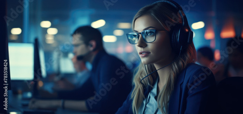 Diverse team of young professionals is working in the phone support office. Working day of sales managers in the call center. Business, telephone consulting and problem solving concept.