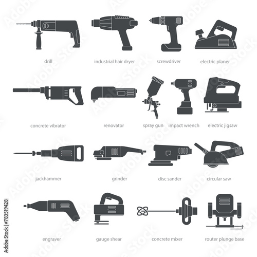Power tools silhouette objects stencil templates