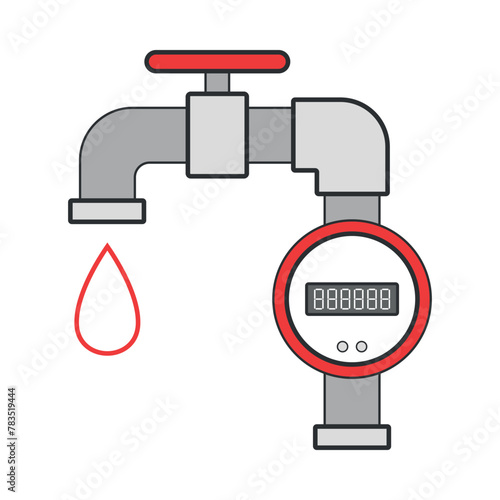 Economical hot water meter. Colored flat clipart.