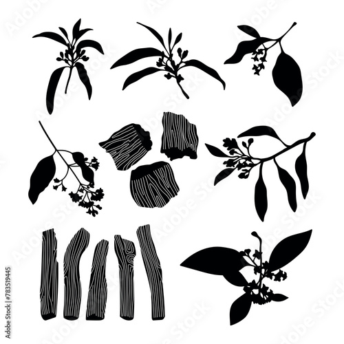Sandalwood plant silhouette stencil templates