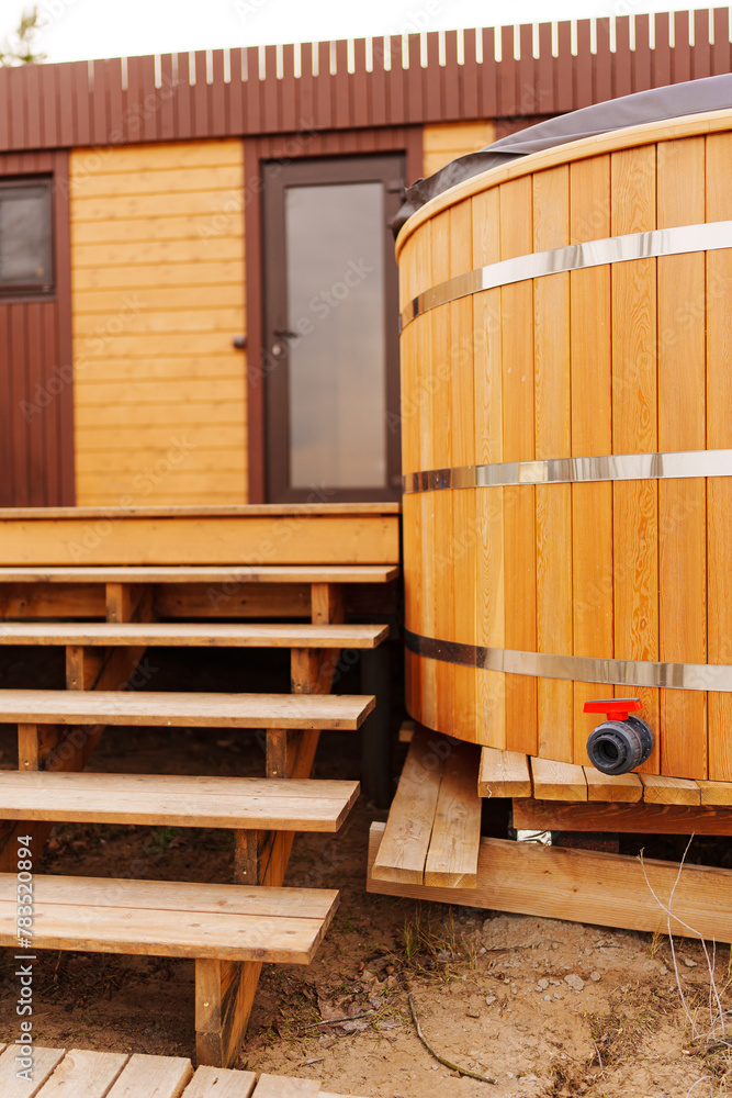 A hot tub at the house in glamping. A hot tub at the house in glamping.