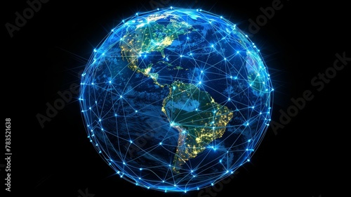 Global Connectivity: A 3D vector illustration of a globe with interconnected network lines