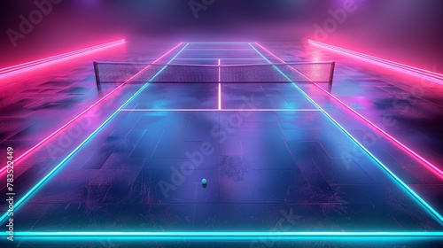 Glowing neon tennis field: A 3D vector illustration of a tennis court