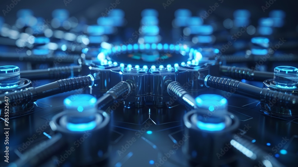 Internet Infrastructure: A 3D vector illustration of a network hub with multiple ports and cables Internet Infrastructure: A 3D vector illustration of a network hub with multiple ports and cables
