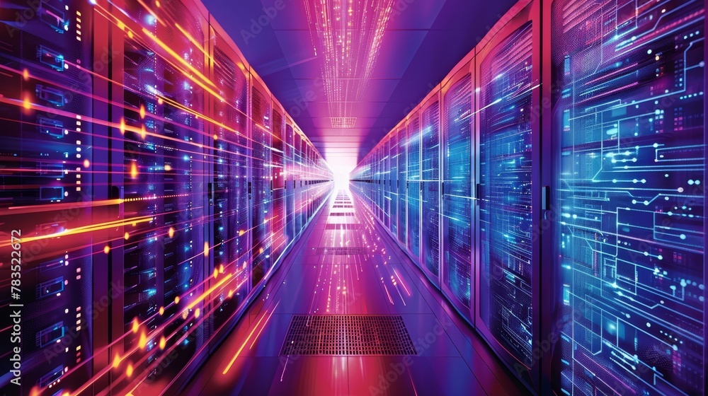 Internet Infrastructure: A 3D vector illustration of a data center with servers and networking equipment Internet Infrastructure: A 3D vector illustration of a data center with servers and networking equipment