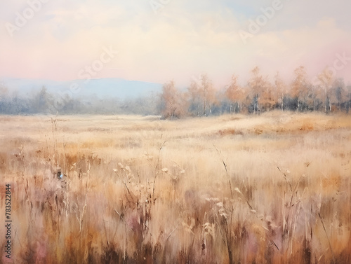 Meadow Landscape Oil Painting Vintage Art Print