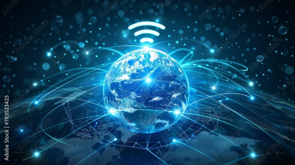 Wireless Technology: A 3D vector illustration of a digital globe surrounded by wireless signals Wireless Technology: A 3D vector illustration of a digital globe surrounded by wireless signals