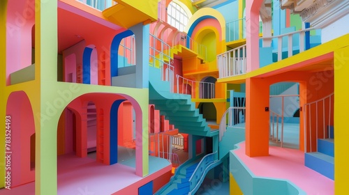 Colorful  inverted architecture takes center stage in an exhibition highlighting structural feats