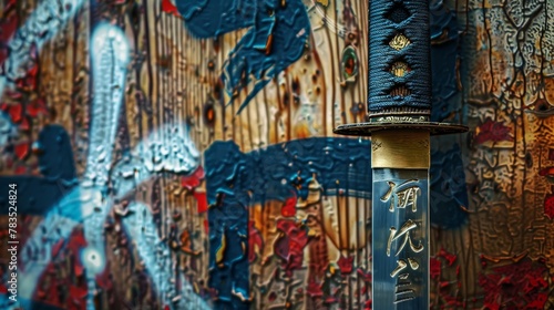 Wallpaper Mural Artistic close-up of a samurai sword, juxtaposed with a modern, graffiti-style background Torontodigital.ca