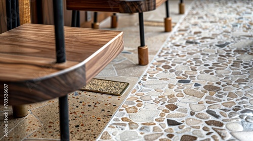 Integrated into the floor design are small plaques that proudly declare the use of sustainable materials in the creation of the terrazzo. This added touch serves as a gentle reminder . photo