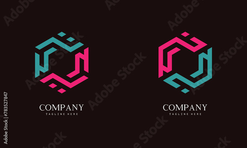 Set of hexagon-shaped monogram logo with the initial letter N. Suitable for various businesses.