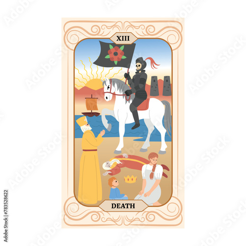 Major Arcana tarot card design. Hand drawn cartoon flat style.Death