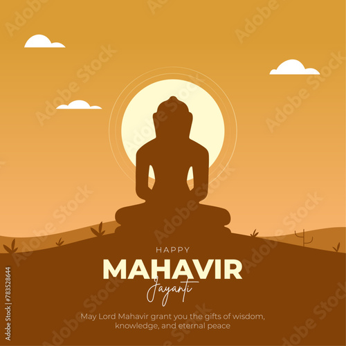 Happy Mahavir Jayanti Post and Greeting Card. Mahaveer Jayanti Celebration Wishes Background and Banner Vector Illustration