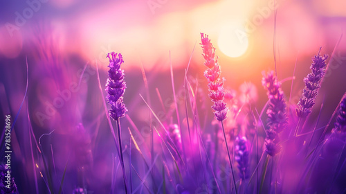 Enchanting vista of a sprawling field of purple wild grass amidst untouched nature 