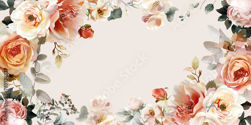 Flower border, flowery framed empty space floral design pattern edge borders, Wedding invitation style, petals buds flowers, generated ai