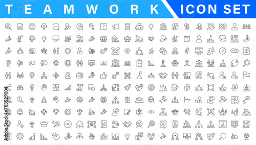 Business people line icons set. Businessman outline icons collection. Teamwork, human resources, meeting, partnership, meeting, work group, success, resume - stock vecto