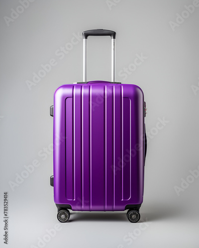 Modern Purple Travel Suitcase on Gray Background