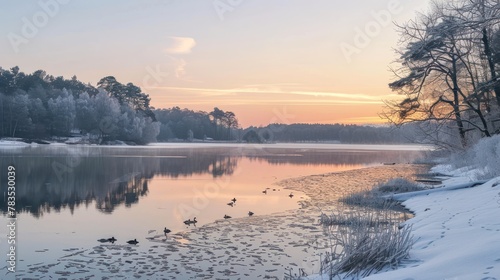  Icy Lake at Sunrise © Alex