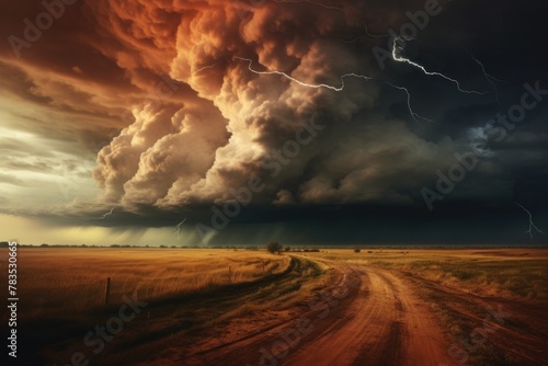 Approaching Storm Over Dirt Road. Generative AI
