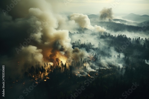 Aerial View of Intense Forest Fire. Generative AI photo
