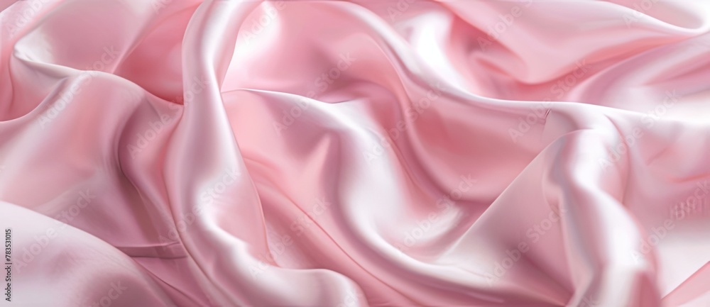 Fototapeta premium Elegant Composition for Fashion Design or Luxury Branding: Abstract Background with Pink Satin Fabric Draped in Soft Folds and Waves. The Delicate Texture of the Silk and Soft Lighting Highlight the S