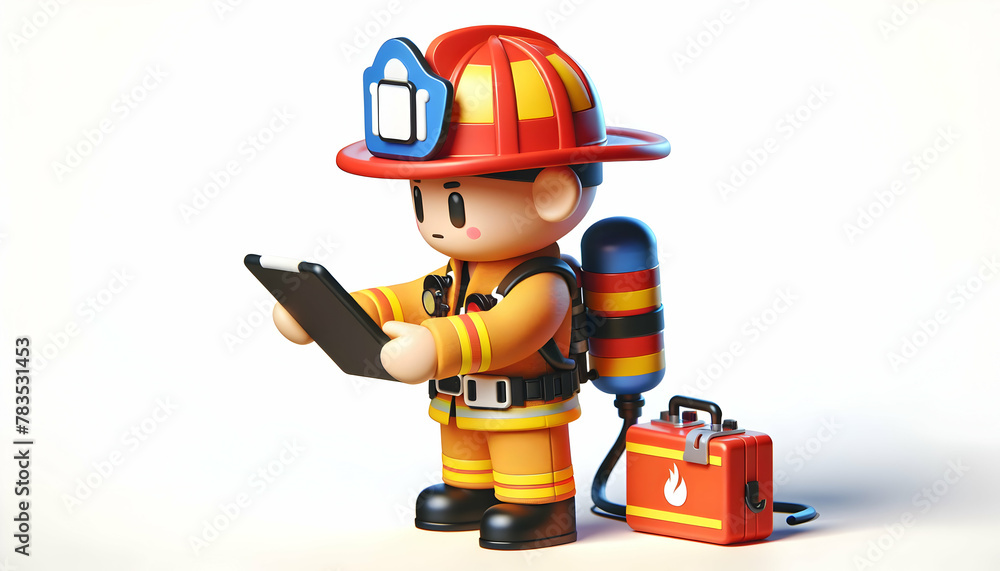 3D Icon: Firefighter Performing Equipment Maintenance in Candid Daily Environment 3D Icon: Firefighter Performing Equipment Maintenance in Candid Daily Environment