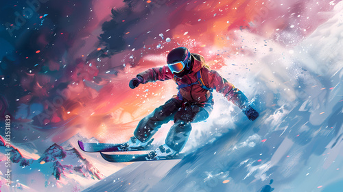 Illustration Winter Sport Snowboard and Skii Generative Ai