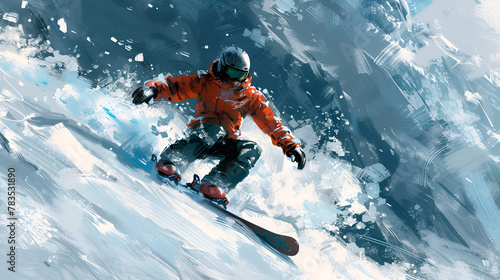 Illustration Winter Sport Snowboard and Skii Generative Ai photo
