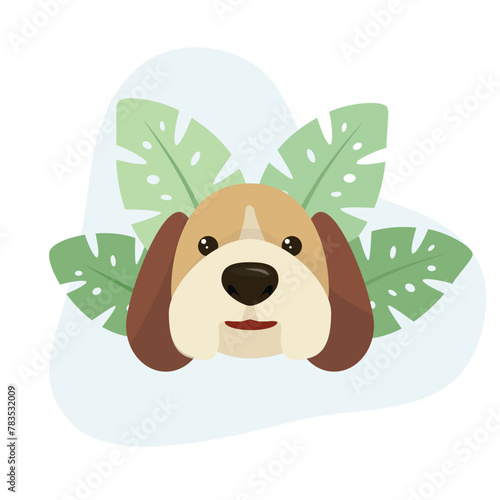 Dog flat vector Illustration Icon decorated with leaves for web use for puppy, canine, animal, pet, dog daycare.