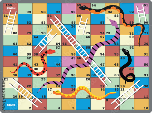 Snakes and Ladders Board Game, Snakes, ladders, start, finish