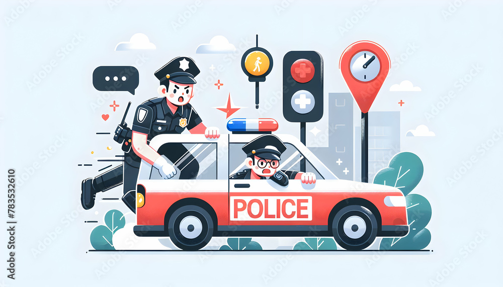 Emergency Response Police: Flat Vector Illustration of Swift Assistance in Daily Work Environment Emergency Response Police: Flat Vector Illustration of Swift Assistance in Daily Work Environment