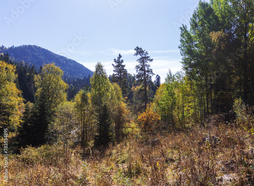 the beginning of autumn in nature , nature walks, panoramic views , hiking trails and recreation in the mountains.