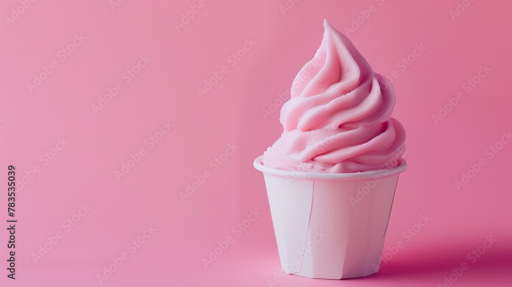 Soft pink ice cream on a cone against a vivid background. AI Generative. Soft pink ice cream on a cone against a vivid background. AI Generative.