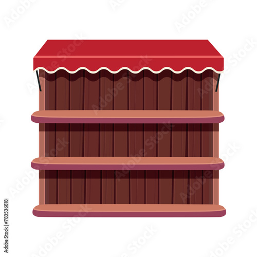 Cafe or Candy store. Pastry and cake shop. cakes and pastries are on the shelves. Wooden shelves with canopy elements for the game