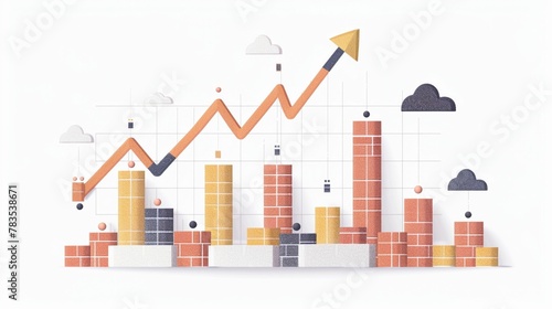 A 2D vector infographic on a white background showing the growth of a sequin manufacturing business, with brick texture accents symbolizing stability and foundation
