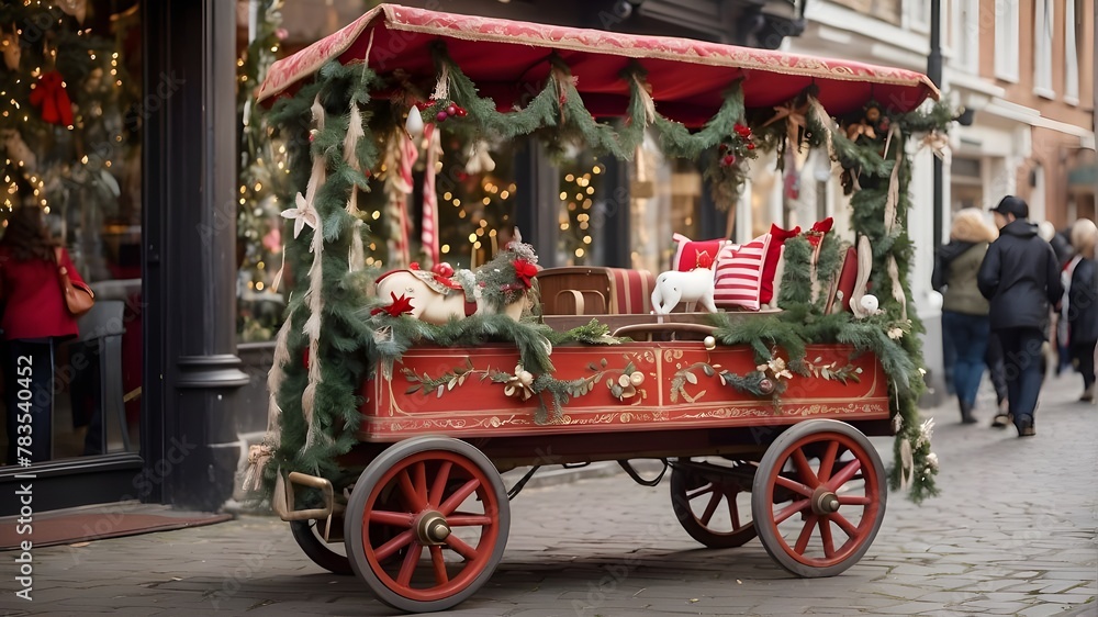  A small, festively decorated wagon