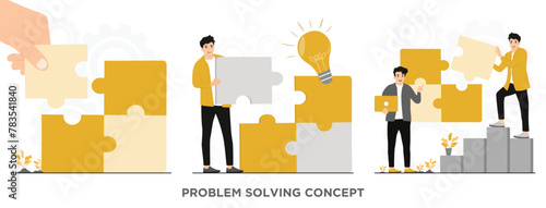 Flat vector Idea solution problem solving making puzzle background concept illustration