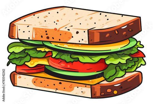 sandwich cheese, ham, fast food vector style graphic clipart isolated on white background.