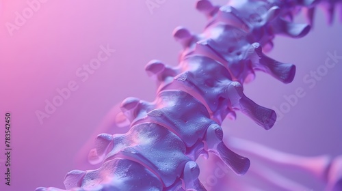 Treatment of a spine, chiropractic adjustment in process, close-up, isolated against a pure solid violet background photo