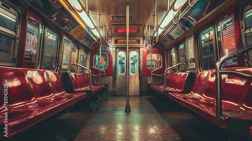 Intimate glimpse inside a subway, the seats telling stories of countless journeys photo