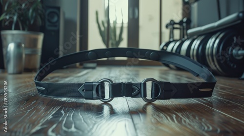 A detailed exploration of a hip thrust belt's design and utility in a home workout environment photo