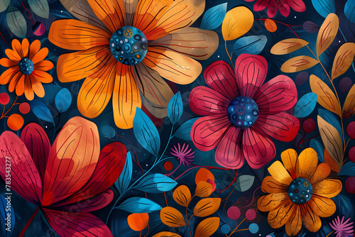 abstract Warm florals with pops of cool.Intricate pattern, vibrant, summer and spring vibe