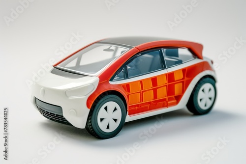 A model diorama of an eco-friendly electric car . photo on white isolated background